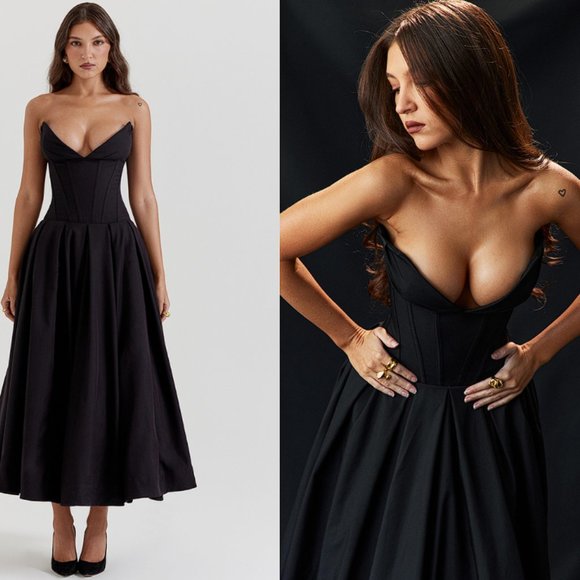 House of CB 'Lady' Black Strapless Midi Dress NWOT - Picture 5 of 17
